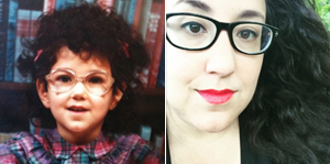 Left: a baby picture of Distribution and Digital Assets Manager Amy Aquilino Right: a current headshot of Distribution and Digital Assets Manager Amy Aquilino