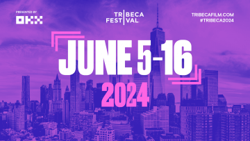 A purple banner advertising Tribeca Film Festival