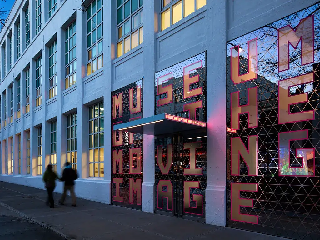 The front entrance of the Museum of the Moving Image, featuring